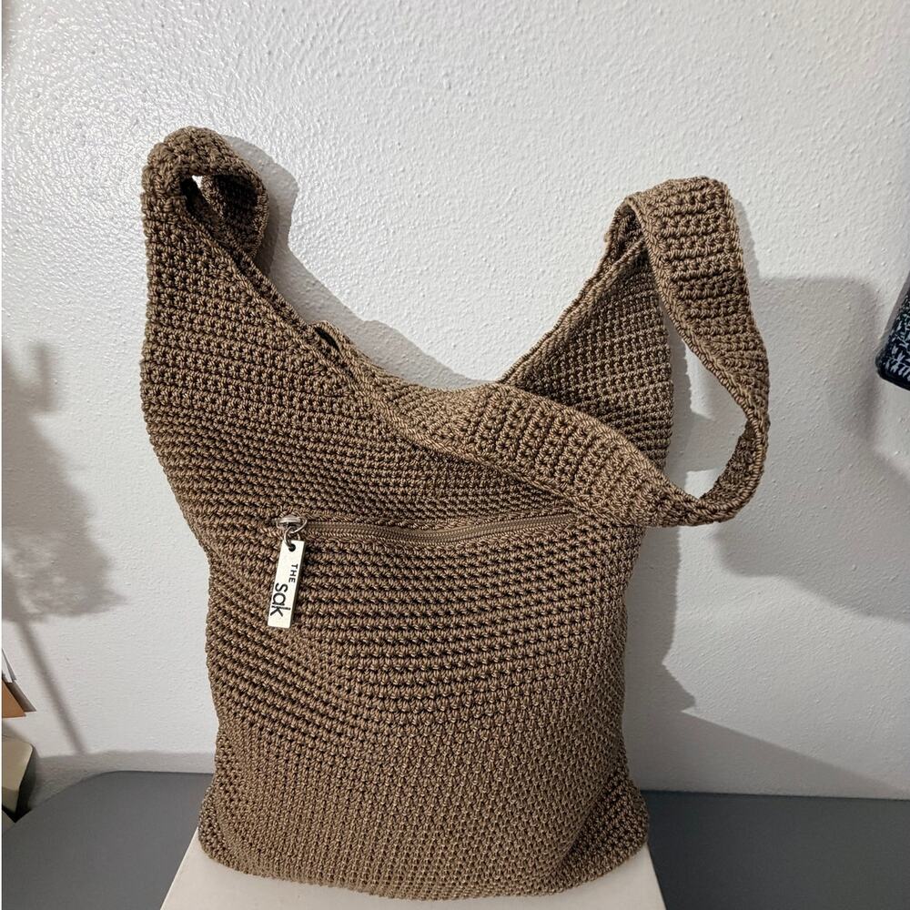 The Sak Crochet Hobo Bag Tan Boho Knit Shoulder Purse - Picture 5 of 9